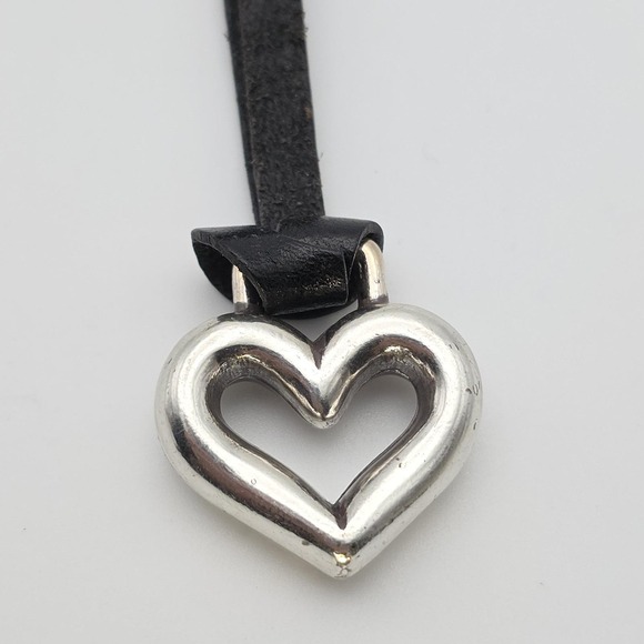 BRIGHTON Heart Charm Fob Keychain Handbag Tag Silver Plated Black Leather Strap - Picture 5 of 9